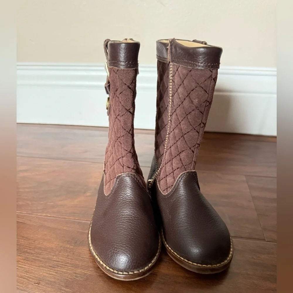Janie and Jack Quilted Leather Brown Boots-Size 5